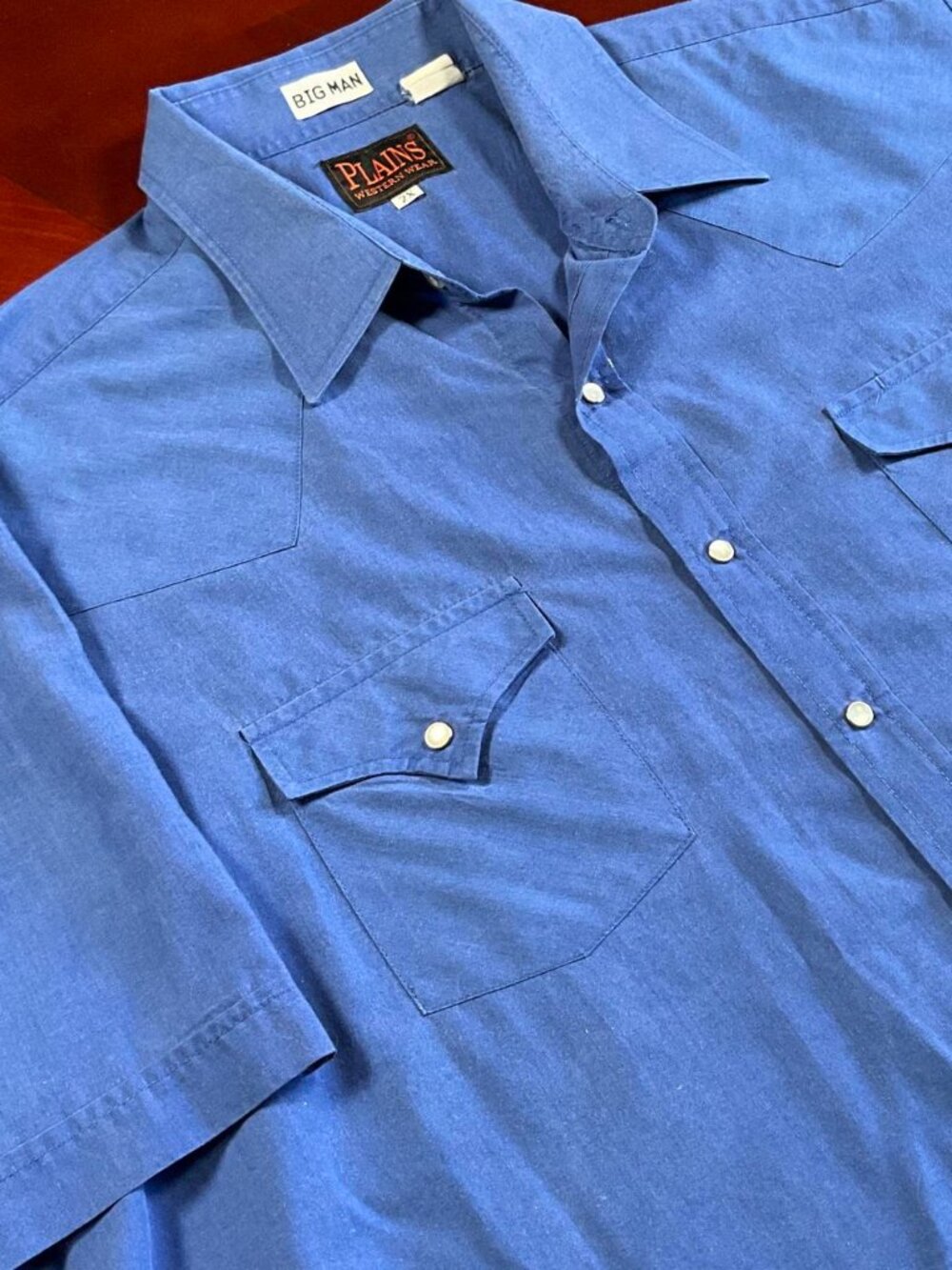 Mens Plains Western WearBig Man Blue PearlSnap Short Sleeve Button Down(XXLarge)